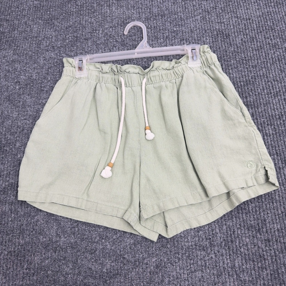 Hang Ten Shorts Women S Green Linen Blend Paperbag Waist Drawstring Beach Casual